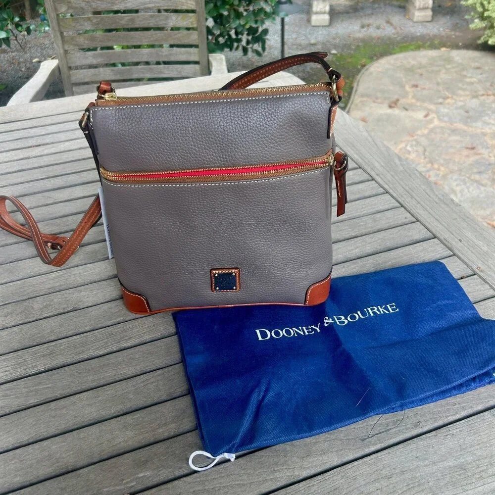 Dooney & Bourke Taupe Gray Elephant Pebble Leather Zip Crossbody Bag NWT